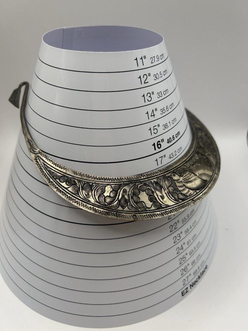 Vintage Tribal Ceremonial Etched Collar Necklace Bird Motif Silver Tone Boho - Picture 12 of 15